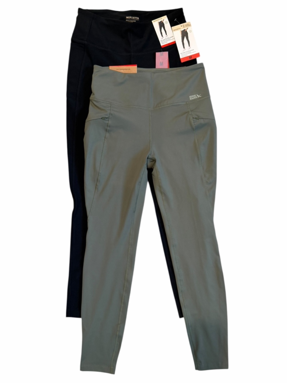 MONDETTA HIGH WAIST ACTIVE LEGGING BLACK and EDDIE BAUER TRAIL TIGHT GREEN M